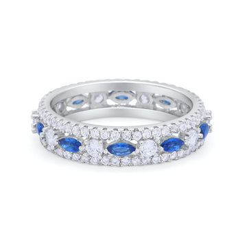 Full Eternity Rings Marquise Ring Simulated Blue Sapphire CZ 925 Sterling Silver
